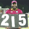 Chris Gayle acknowledges the crowd after posting his maiden ODI double century. (Photo courtesy WICB Media)
