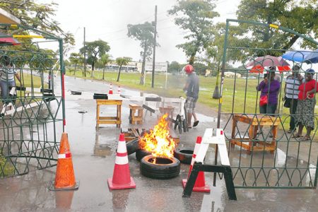 Students of the University of Guyana yesterday burnt tyres at the gates of the Turkeyen Campus, as they continue to demand a resumption of their classes. 