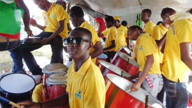 The GBTI/Buxton Steel Orchestra playing at Monday’s Mash parade. 