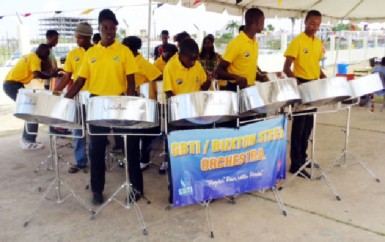 The GBTI/Buxton Steel Orchestra playing at a recent event.
