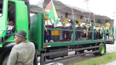The GBTI/Buxton Steel Orchestra which was part of Slingshot’s contingent at Monday’s Mash parade. 