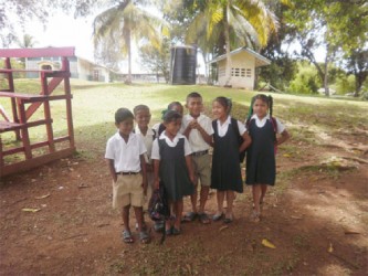 Shy primary school pupils going for lunch 