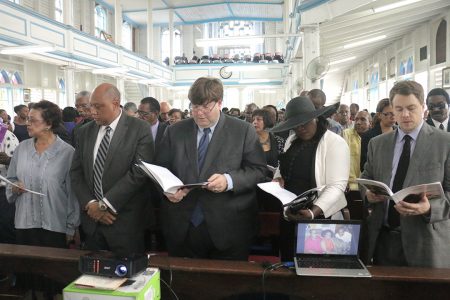 Political leaders and members of the diplomatic corps at the funeral of Dr Faith Harding at Christ Church on Friday. (Arian Browne photo)