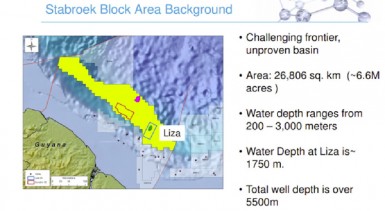 Stabroek block: The ‘Liza’ area where ExxonMobil plans to drill in its Stabroek block is well within Guyana’s waters and off the Demerara coast.