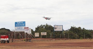 A plane lands at the Lethem Airstrip 