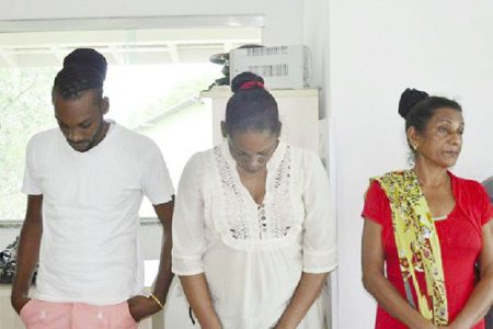 From left to right: Joseph Adams, 25, Fabiola Adams, 28, and their mother, Khumwatte Narine Adams, 49 who were charged with trafficking in narcotics and being accessories to drug trafficking (Photo: Emily Costa / Globo 1)