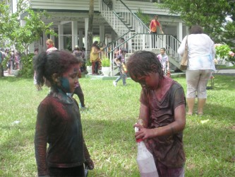 This young child, was getting her water gun ready at the Indian Cultural Centre.