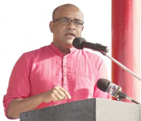 Former President Bharrat Jagdeo speaking at a rally.