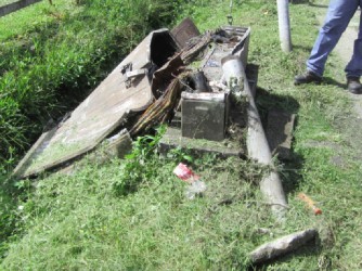 The damaged cable cabinet (GT&T photo) 