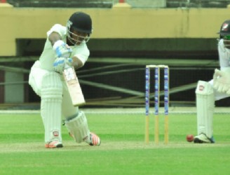 Skipper Leon Johnson plays elegantly through the offside although he fell short of a half century by one run. (Orlando Charles photo) 