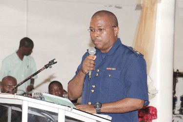 A Guyana Defence Force colleague of Crum-Ewing delivering his tribute at the church.  