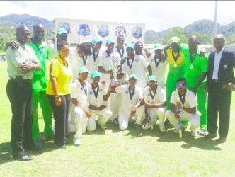 The victorious Guyana team following their outright win over the Windward Islands yesterday. 