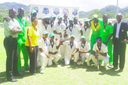 The victorious Guyana team following their outright win over the Windward Islands yesterday.