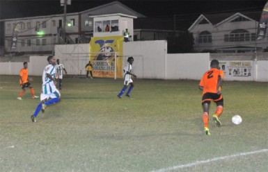 Slingerz FC right-back Les Charles-Critchlow (No.2) in the process of crossing the ball into the Victoria Kings penalty area during his side’s hard-fought win  