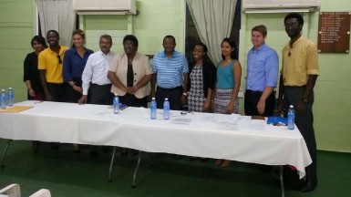 Left-To-Right: Scheherazade Khan, Oswin Coggins, Elizabeth Persaud, Ramesh Seebarran, Grace McCalman, Samuel Barakat, Tandy Primo, Ileana Boodhoo, William Spangler and  Jamal Goodluck. 