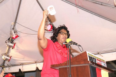 With the cup: Elisabeth Harper holds up the PPP’s symbol 