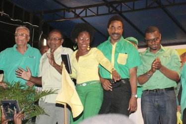 From right are Sharma Solomon, Basil Williams, Vanessa Kissoon, Robert Corbin and Dr Rupert Roopnaraine.