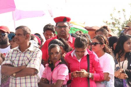 Housing Minister Irfaan Ali (with beret) at the commemoration ceremony for the Jagans at Port Mourant yesterday.