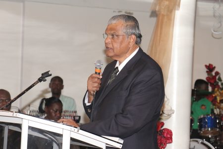 Former GDF Chief of Staff Joe Singh speaking at the funeral service today for Courtney Crum-Ewing at the Heavenly Light Church in Albouystown. Crum-Ewing was a former member of the GDF.