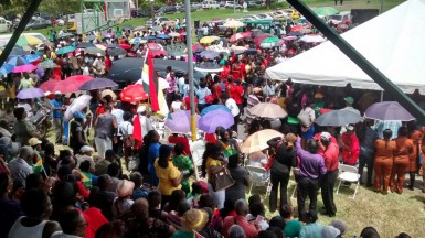 A public viewing of the body of slain political activist, Courtney Crum-Ewing was this afternoon held at Parade Ground. This photo shows a section of the gathering.  