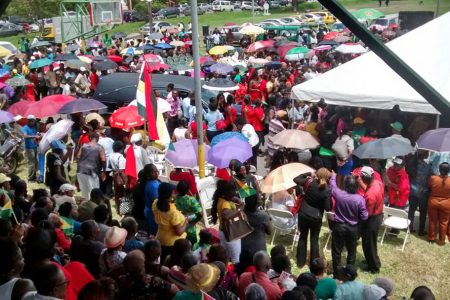 A public viewing of the body of slain political activist, Courtney Crum-Ewing was this afternoon held at Parade Ground. This photo shows a section of the gathering.