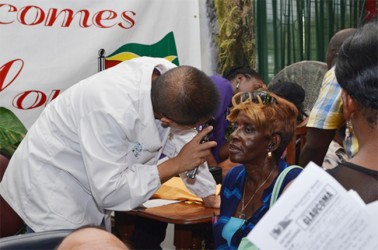A patient being tested to ascertain whether she has glaucoma (GINA photo)