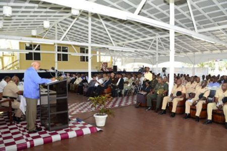 President Donald Ramotar addressing the gathering of police officers and invited guests at the opening ceremony of the Annual Police Officers Conference (GINA photo)