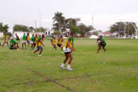 The National Rugby squad going through their paces yesterday at the National Park playfield.