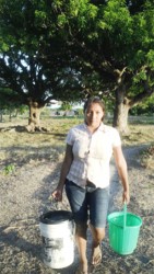 A resident fetching water at Karaudarnau yesterday. 