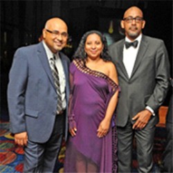 Awardees, from left, Professor of Science and Technology Guyana Suresh Narine, Dr Paloma Mohammed-Martin for Arts and Letters, Guyana and Herbert Samuel Entrepreneurship, St Vincent and the Grenadines pose for a photograph at the Anthony Sabga Caribbean Awards ceremony held at Hilton Trinidad, St Ann’s on Saturday night.  