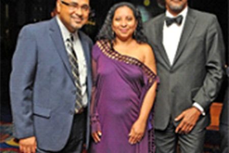 Awardees, from left, Professor of Science and Technology Guyana Suresh Narine, Dr Paloma Mohammed-Martin for Arts and Letters, Guyana and Herbert Samuel Entrepreneurship, St Vincent and the Grenadines pose for a photograph at the Anthony Sabga Caribbean Awards ceremony held at Hilton Trinidad, St Ann’s on Saturday night.
