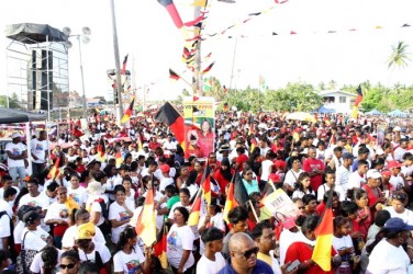 A section of the PPP/C supporters in attendance during the party’s rally yesterday at Albion, Berbice