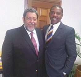 St Vincent and the Grenadines Prime Minister Ralph Gonsalves, left and WICB president  Dave Cemeron 