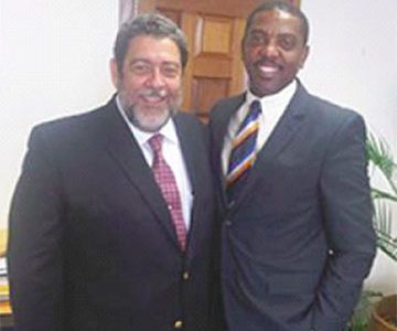 St Vincent and the Grenadines Prime Minister Ralph Gonsalves, left and WICB president  Dave Cemeron