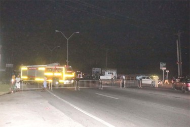 The East Bank Highway was barricaded because of the fire