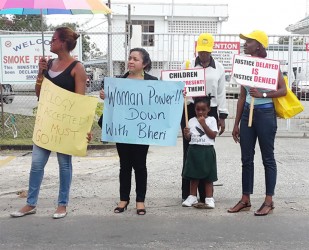 Some of those who turned out at the protest in front of the Ministry of Health in support of Sherlina Nageer who was verbally abused by Health Minister Dr Bheri Ramsaran on Monday.   