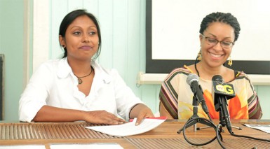 Witness Project Programme Director Rosheni Takechandra (left) and US-based Project Manager Alysia Christiani at yesterday’s press conference.