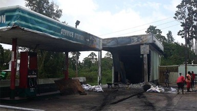 The remains of the burnt section of the Two Brothers Service Station located at Eccles, EBD