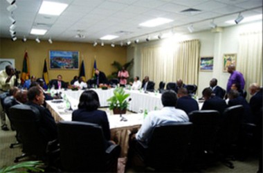 Meeting between CARICOM Cricket Governance Committee and West Indies Cricket Board on April 20 at the Spice Island Beach Resort.Photo by Jazelle Sylvester of Grenada Government Information Service