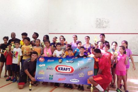 Participants in the Kraft Toucan Industries junior Skill Level tourney displaying their respective accolades following the conclusion of the tourney on Sunday.