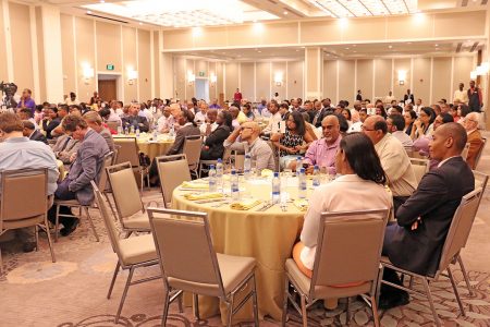 A section of the gathering at  the Guyana Manufacturing and Services Association  lunch at the Marriott Hotel today which was addressed by President Donald Ramotar.