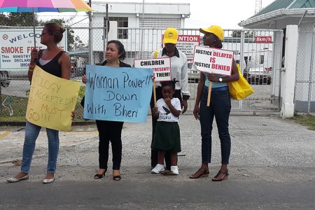 :  Some of those who turned out at the protest in front of the Ministry of Health in support of Sherlina Nageer who was verbally abused by Health Minister Dr Bheri Ramsaran on Monday.  