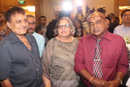 From right are former Minister of Finance Saisnarine Kowlessar and Head of the Guyana National Broadcasting Authority Bibi Shadick