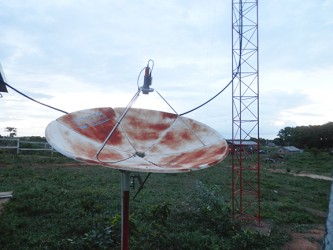 One of the satellite dishes appears to be rusting. 