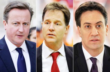 From left are: David Cameron, Nick Clegg & Ed Miliband