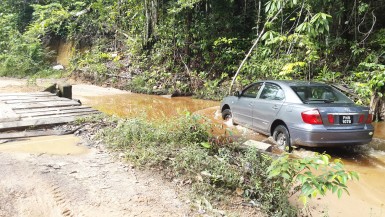 Cars traversing the Potaro Road from Mahdia to Princeville avoid the Sucwabi Bridge, instead choosing to drive around. The bridge was constructed and built up; however, the roadway is disintegrating which prevents car bottoms from clearing the bridge and inadvertently increases flooding in the immediate vicinity.  