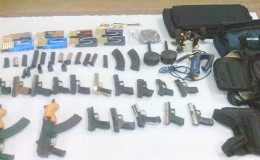 The weapons and other items that were discovered by customs officials yesterday. (Guyana Police Force photo)
