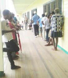 Voters at Cotton Field Secondary School on the Essequibo Coast 