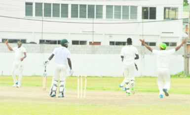 First day’s action between Singh’s XI and Johnson’s XI at DCC yesterday.