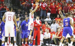 Houston Rockets forward Trevor Ariza (1) makes a three point basket during the fourth quarter against the Los Angeles Clippers in game seven of the second round of the NBA Playoffs at Toyota Center. Mandatory Credit: Troy Taormina-USA TODAY Sports
